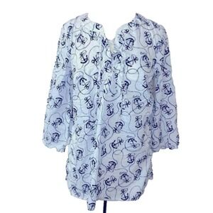 Talbots Women's 3x Blue White Anchor Print Cotton Tunic (016)